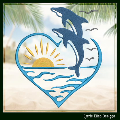 Dolphin Machine Embroidery Design, Bottlenose Dolphin Pattern, Jumping Bottlenose Dolphin with Sunset Design, 6 Sizes (2533)