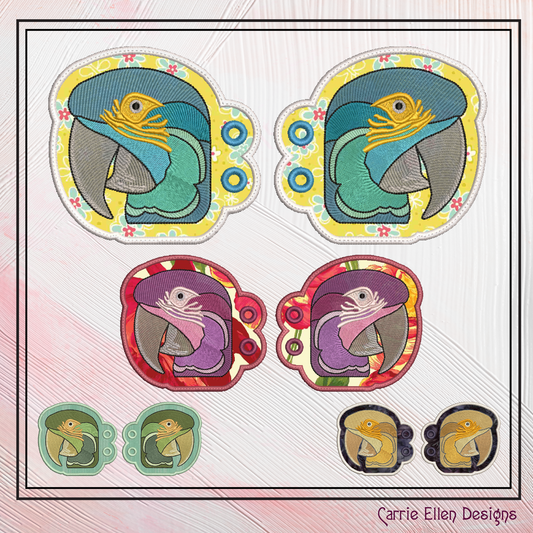 Parrot ITH Shoe Wing Charms – Tropical Bird Machine Embroidery Design for Shoes and Boots – 4x4 & 5x7 Hoop (2544)