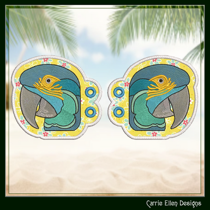 Parrot ITH Shoe Wing Charms – Tropical Bird Machine Embroidery Design for Shoes and Boots – 4x4 & 5x7 Hoop (2544)