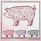 Artistic Floral Pig Machine Embroidery Design, Artistic Pig Line Art Sketch Design, Farm Animals, 6 sizes (2548)