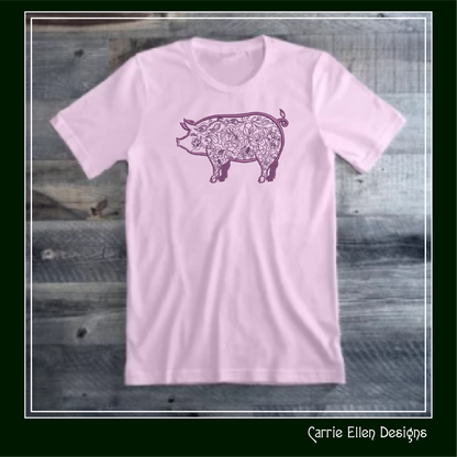 Artistic Floral Pig Machine Embroidery Design, Artistic Pig Line Art Sketch Design, Farm Animals, 6 sizes (2548)