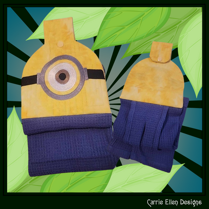 Minion In The Hoop Towel Topper Machine Embroidery Design, ITH Cartoon Fan Favorite Character Towel Hanger (2556)