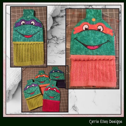 Ninja Turtle In The Hoop Towel Topper Machine Embroidery Design, ITH Turtle Cartoon Fan Favorite Character Towel Hanger (2558)