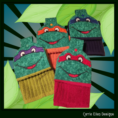 Ninja Turtle In The Hoop Towel Topper Machine Embroidery Design, ITH Turtle Cartoon Fan Favorite Character Towel Hanger (2558)