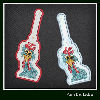 Whimsical Chicken ITH Key Fob Machine Embroidery Design | Funny Farm Animal In-The-Hoop Project (2569)