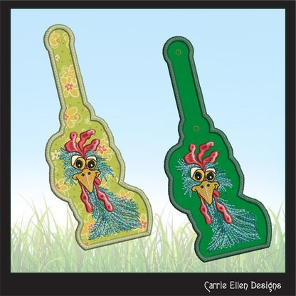 Whimsical Chicken ITH Key Fob Machine Embroidery Design | Funny Farm Animal In-The-Hoop Project (2569)