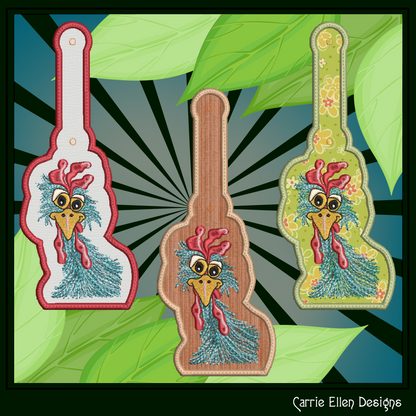 Whimsical Chicken ITH Key Fob Machine Embroidery Design | Funny Farm Animal In-The-Hoop Project (2569)