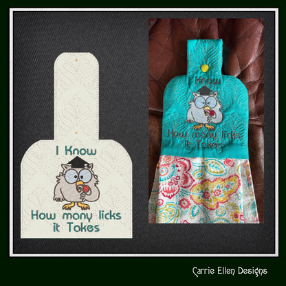 Iconic Mr Owl ITH Towel Topper Machine Embroidery Design Saying, Nostalgic How Many Licks In The Hoop Towel Holder (2572)