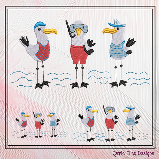 Seagull Machine Embroidery Design, Pirate Birds Embroidery Pattern, Seagull Pirate Beach Design, 6 Sizes (2577)
