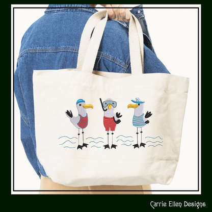Seagull Machine Embroidery Design, Pirate Birds Embroidery Pattern, Seagull Pirate Beach Design, 6 Sizes (2577)