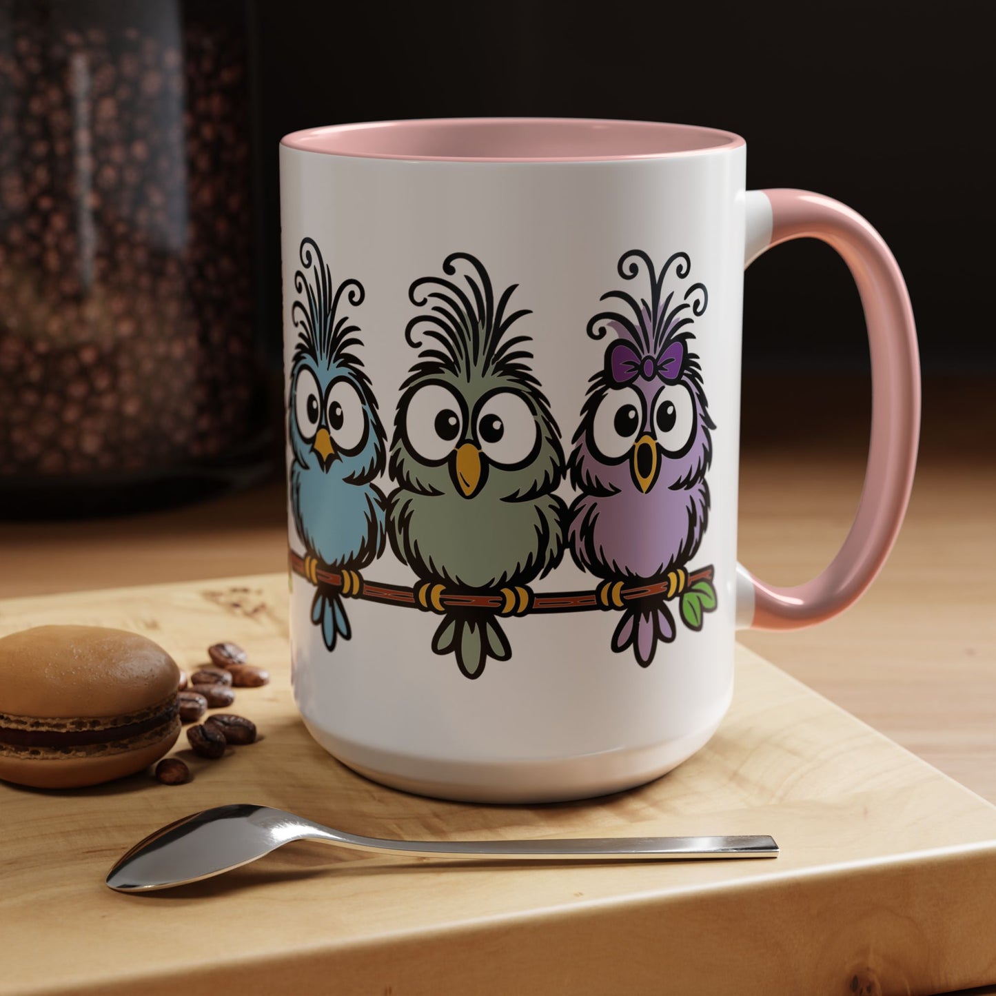 Colorful Cartoon Birds Coffee Mug — Chicks on a Stick 11/15oz Accent Mug (4278)