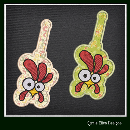 Silly Chicken ITH Key Fob Machine Embroidery Design | Funny Bird In-The-Hoop Keychain Pattern (2601)