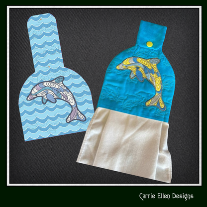Artistic Dolphin Towel Topper Machine Embroidery Design, Marine Theme In The Hoop Towel Holder (2610)