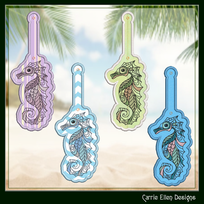 Seahorse ITH Key Fob Machine Embroidery Design | Marine Life Sea Animal In-The-Hoop Key Tag Project (2612)