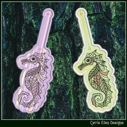 Seahorse ITH Key Fob Machine Embroidery Design | Marine Life Sea Animal In-The-Hoop Key Tag Project (2612)