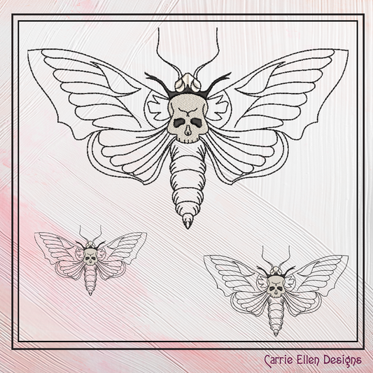 Death Moth Machine Embroidery Design – Gothic Skull Moth Pattern, Dark Aesthetic Stitch File, 6 Sizes (2624)