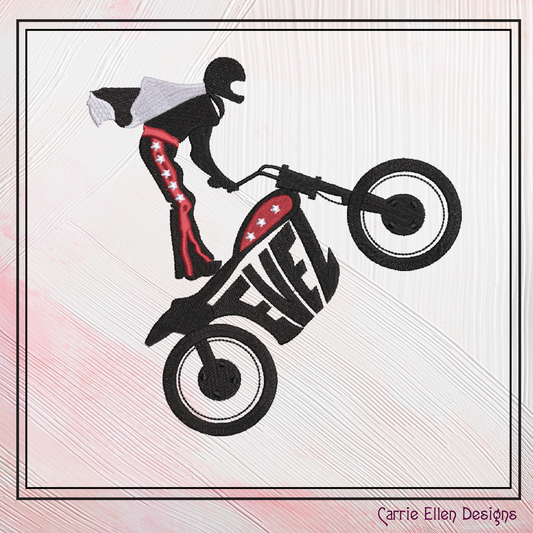 Stunt Bike and Rider Machine Embroidery Design – Extreme Sports Motocross Fan Art, 6 Sizes (2625)
