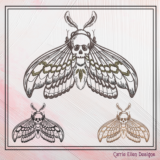 Skull Moth Machine Embroidery Design – Gothic Skull Moth Pattern, Dark Aesthetic Stitch File, 6 Sizes (2633)