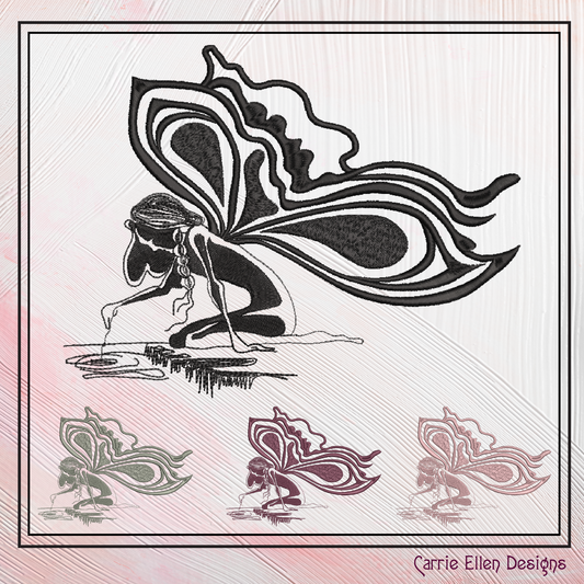 Fairy with Butterfly Wings Artistic Machine Embroidery Design | Fantasy Embroidery Pattern, 6 Sizes (2636)