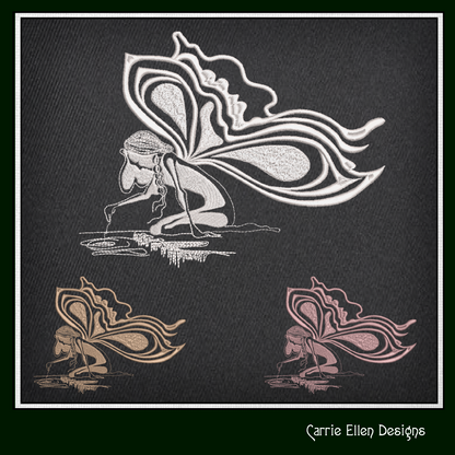 Fairy with Butterfly Wings Artistic Machine Embroidery Design | Fantasy Embroidery Pattern, 6 Sizes (2636)
