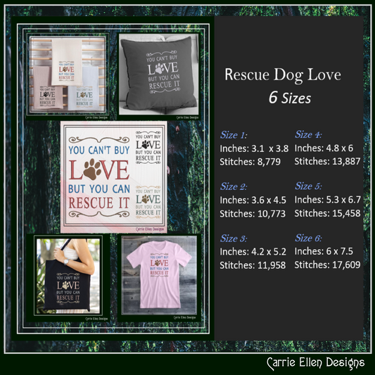 You Can’t Buy Love But You Can Rescue It | Rescue Dog Machine Embroidery Design | Paw Print Saying, 6 Sizes (2637)