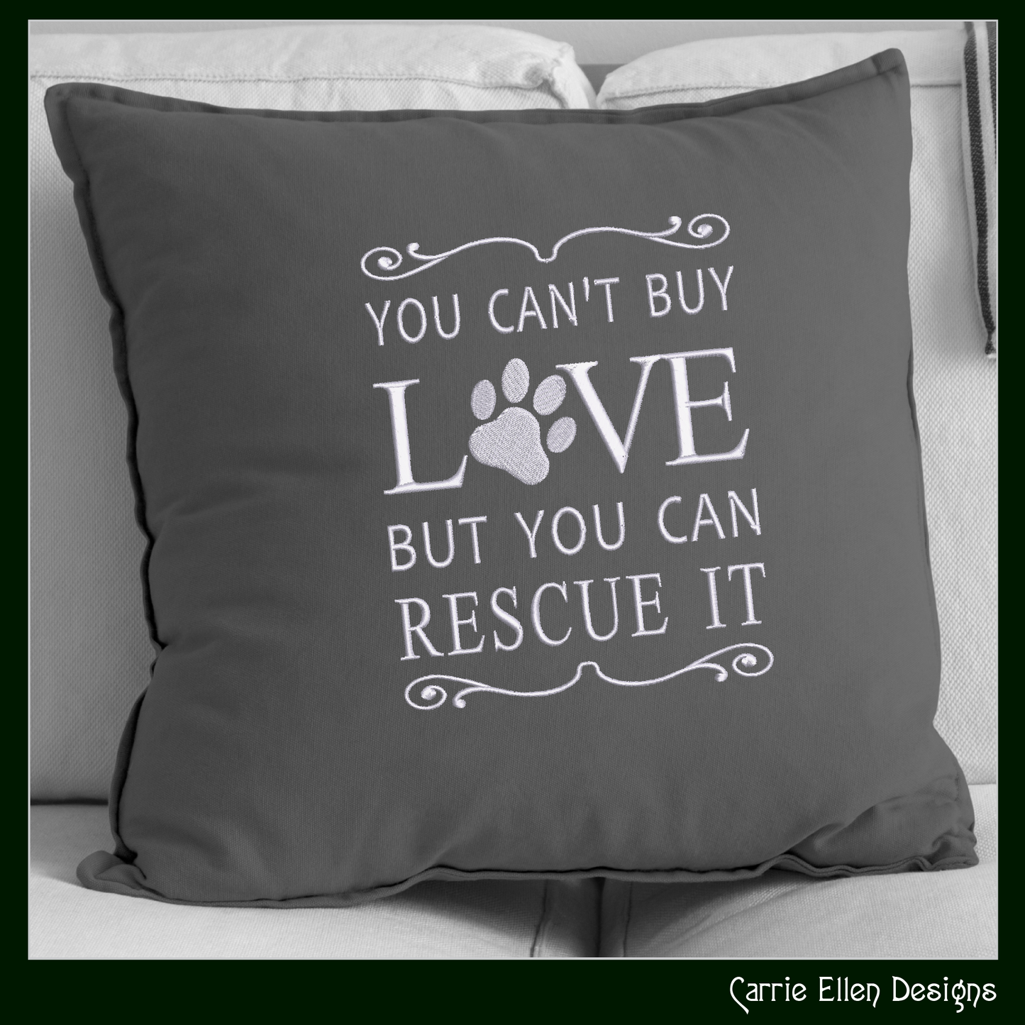 You Can’t Buy Love But You Can Rescue It | Rescue Dog Machine Embroidery Design | Paw Print Saying, 6 Sizes (2637)