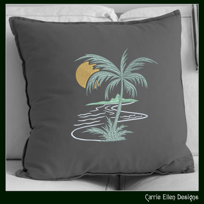 Palm Tree Sunset Machine Embroidery Design | Tropical Island Landscape | Beach Embroidery Pattern, 6 Sizes (2638)