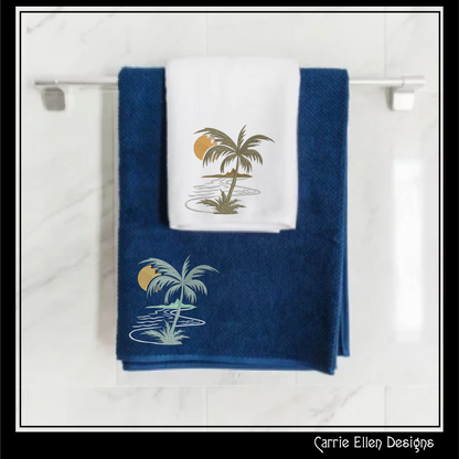 Palm Tree Sunset Machine Embroidery Design | Tropical Island Landscape | Beach Embroidery Pattern, 6 Sizes (2638)