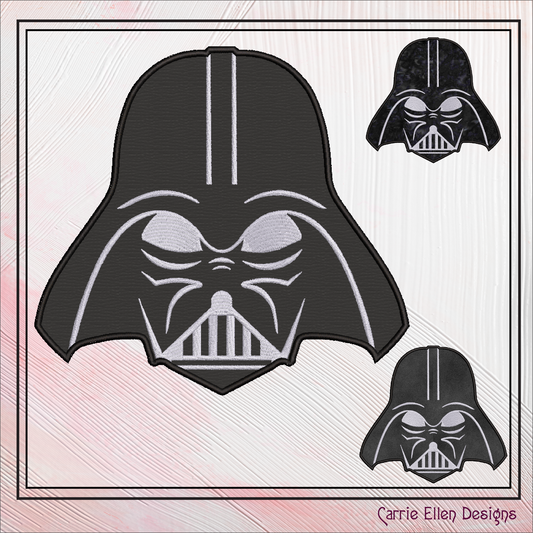 Darth Vader Helmet Applique Machine Embroidery Design – Star Wars Inspired Applique Pattern, 6 Sizes (2639)