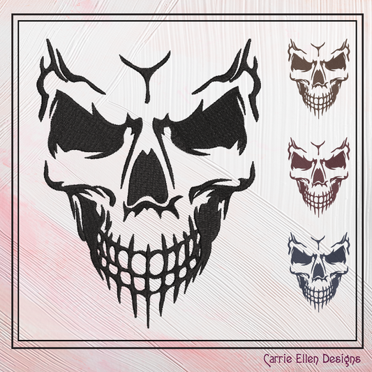 Skull Death Mask Machine Embroidery Design – Gothic Halloween Skull Pattern, 6 Sizes (2645)