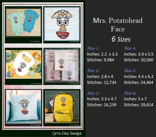 Mr. & Mrs. Potato Head Inspired Machine Embroidery Design Bundle | Classic Toy Character Faces Stitch Files, 6 sizes (2657)
