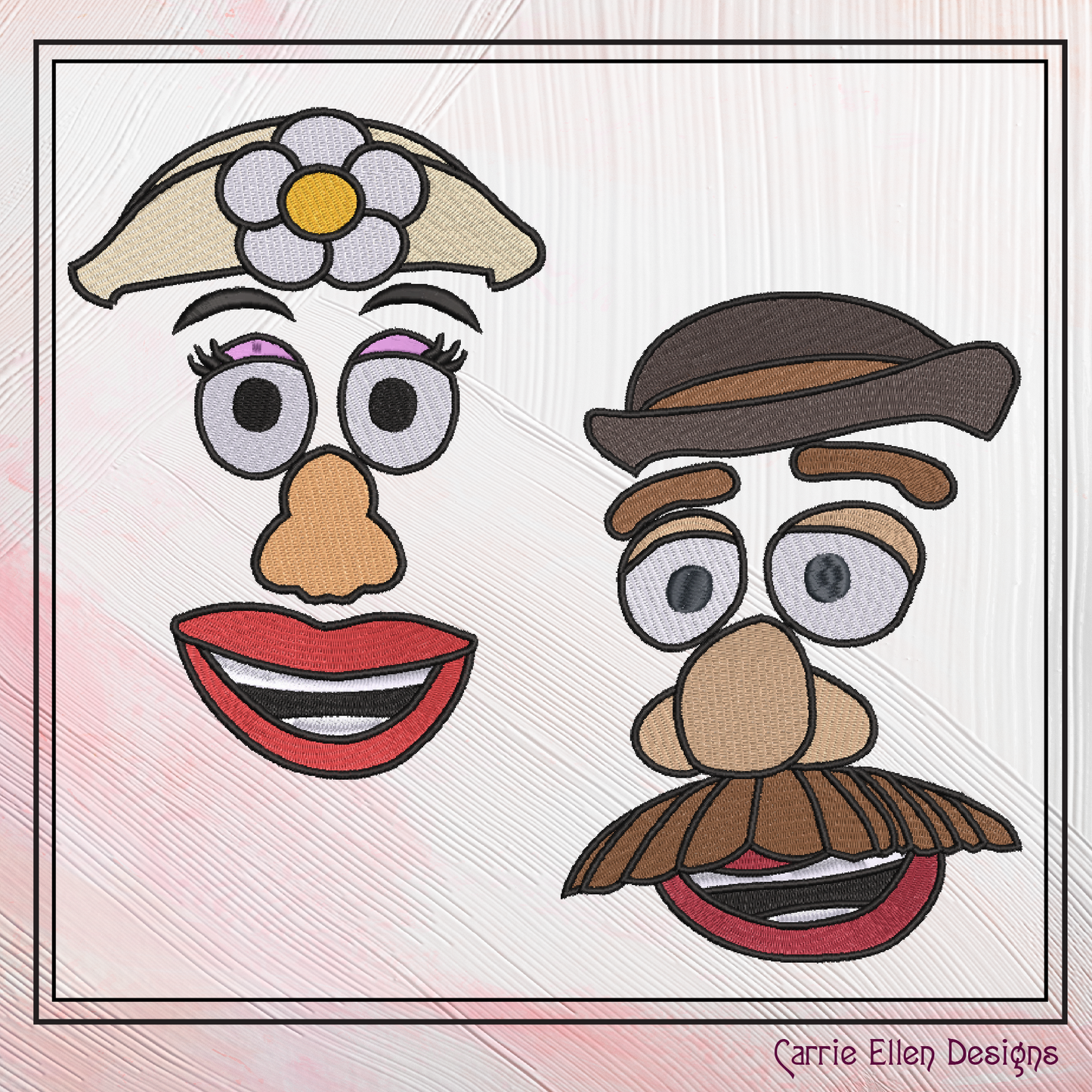 Mr. & Mrs. Potato Head Inspired Machine Embroidery Design Bundle | Classic Toy Character Faces Stitch Files, 6 sizes (2657)