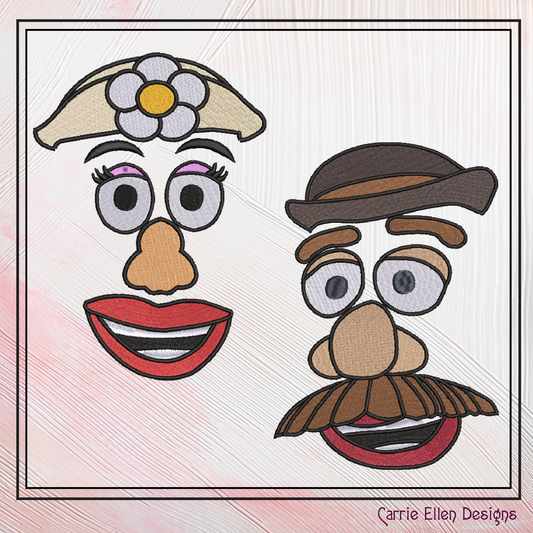 Mr. & Mrs. Potato Head Inspired Machine Embroidery Design Bundle | Classic Toy Character Faces Stitch Files, 6 sizes (2657)