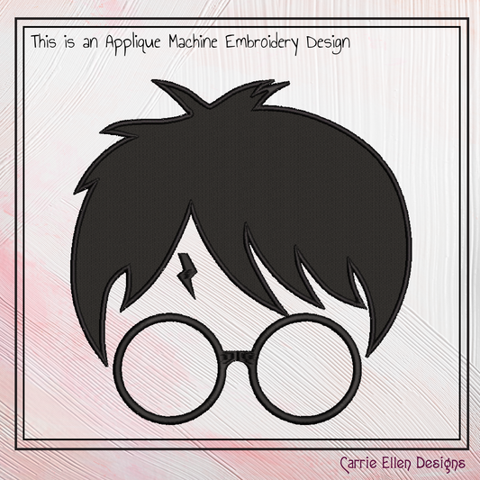 Harry Potter Profile Applique Machine Embroidery Design – Wizard Fandom Character Outline Pattern, 6 Sizes (2660)