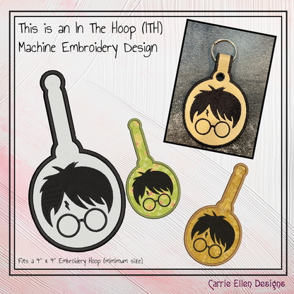 Harry Potter Profile ITH Key Tag Machine Embroidery Design – Wizard Fandom In-The-Hoop Key Fob Pattern (2662)
