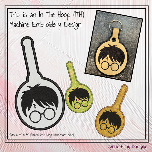 Harry Potter Profile ITH Key Tag Machine Embroidery Design – Wizard Fandom In-The-Hoop Key Fob Pattern (2662)