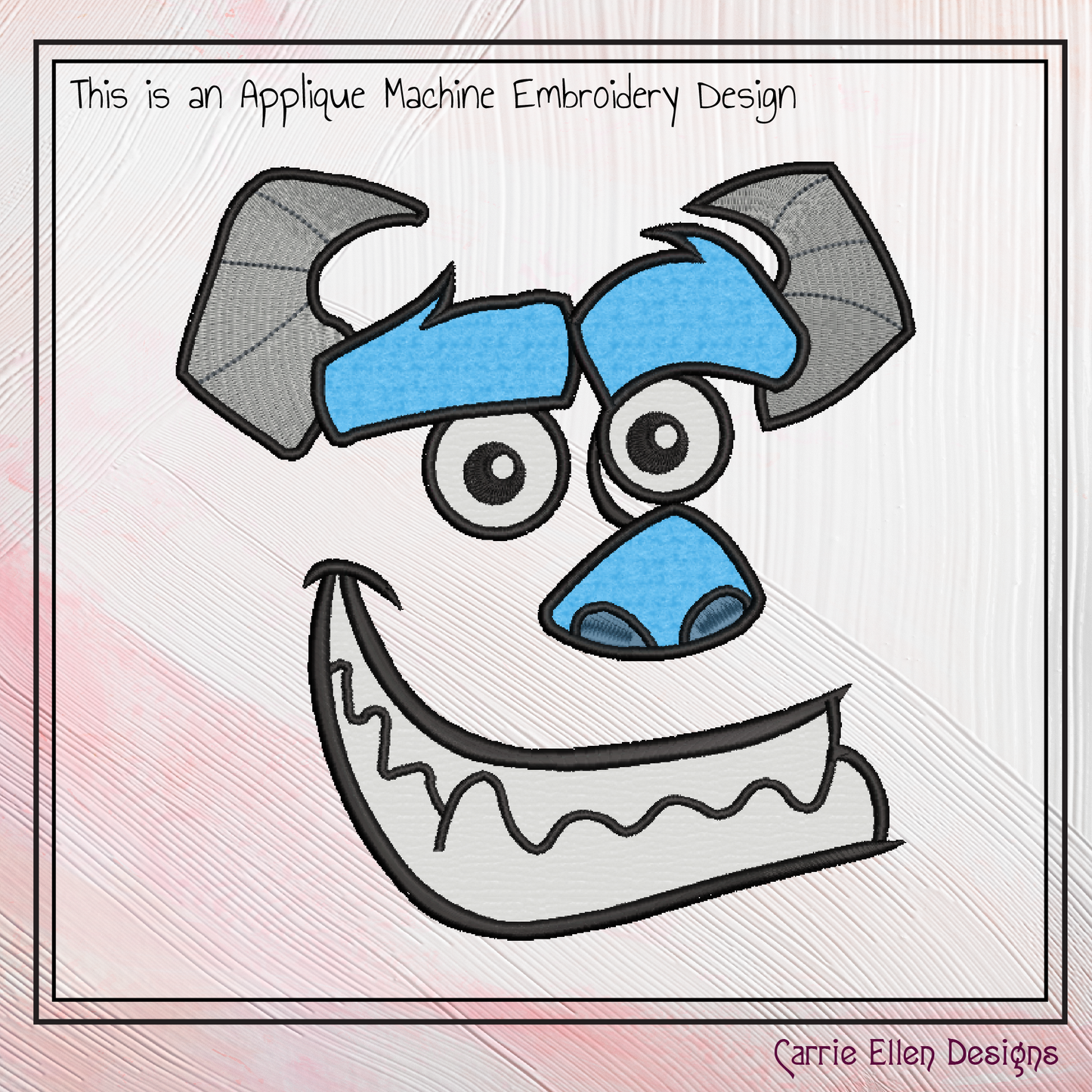 Sully Monster Character Face Applique Machine Embroidery Design | Fun Kids Stitch File, 6 sizes (2663)
