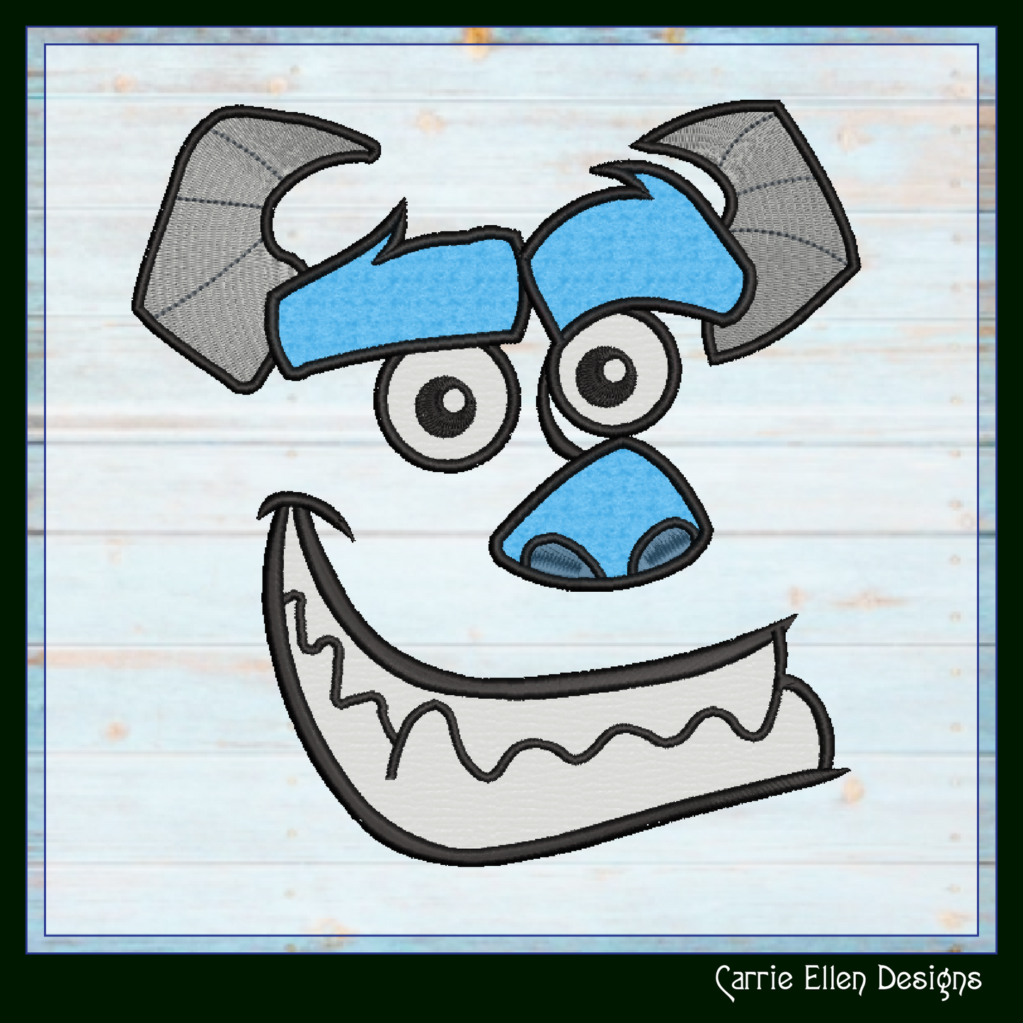 Sully Monster Character Face Applique Machine Embroidery Design | Fun Kids Stitch File, 6 sizes (2663)