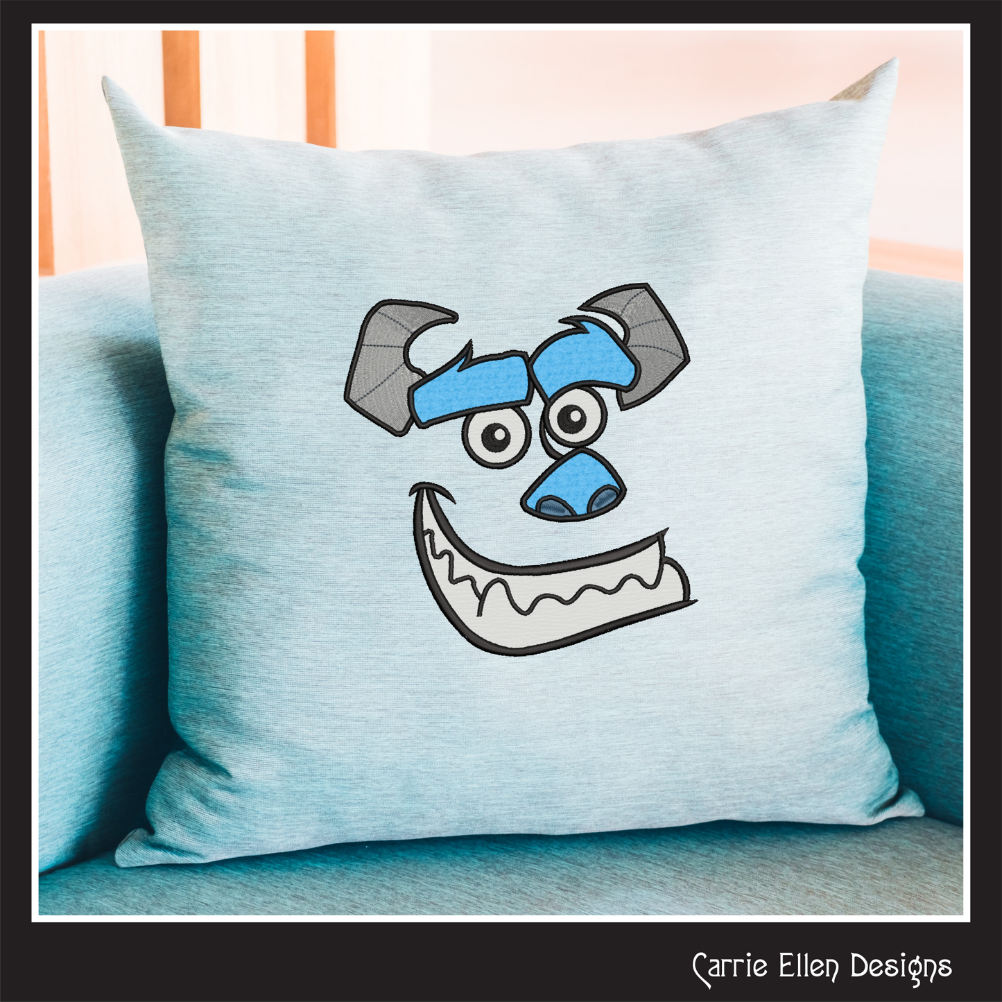 Sully Monster Character Face Applique Machine Embroidery Design | Fun Kids Stitch File, 6 sizes (2663)