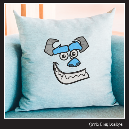 Sully Monster Character Face Applique Machine Embroidery Design | Fun Kids Stitch File, 6 sizes (2663)