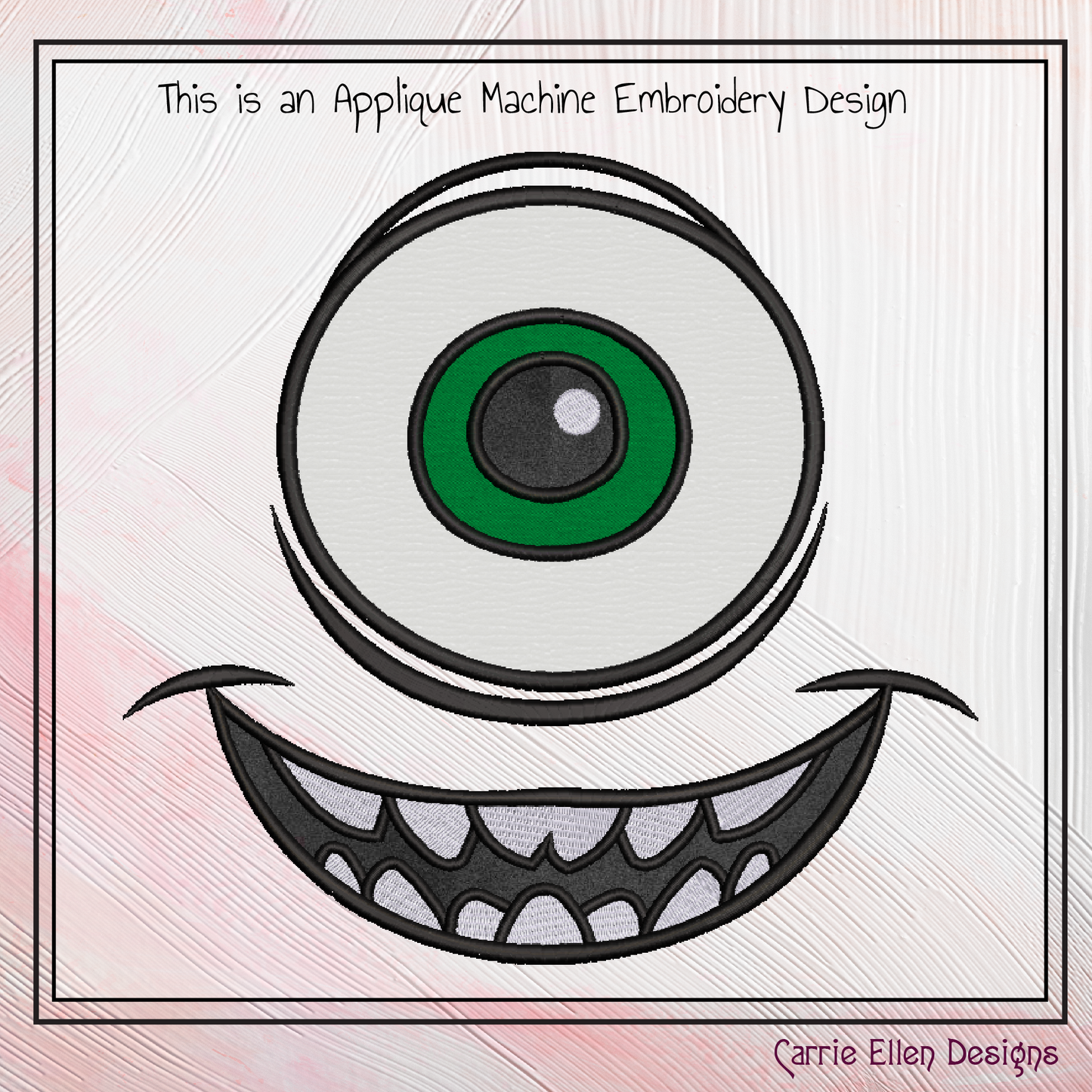 Mike Monster Character Face Applique Machine Embroidery Design | Fun Kids Stitch File, 6 sizes (2664)