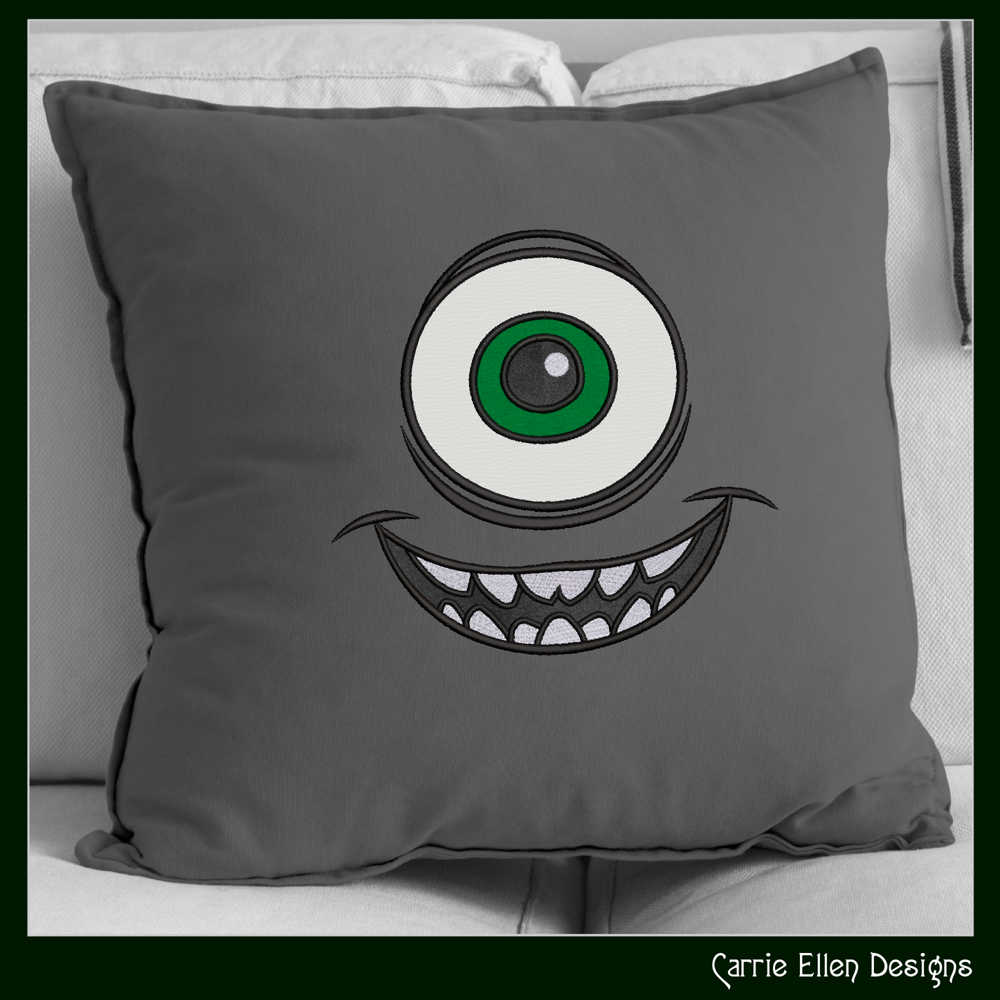 Mike Monster Character Face Applique Machine Embroidery Design | Fun Kids Stitch File, 6 sizes (2664)