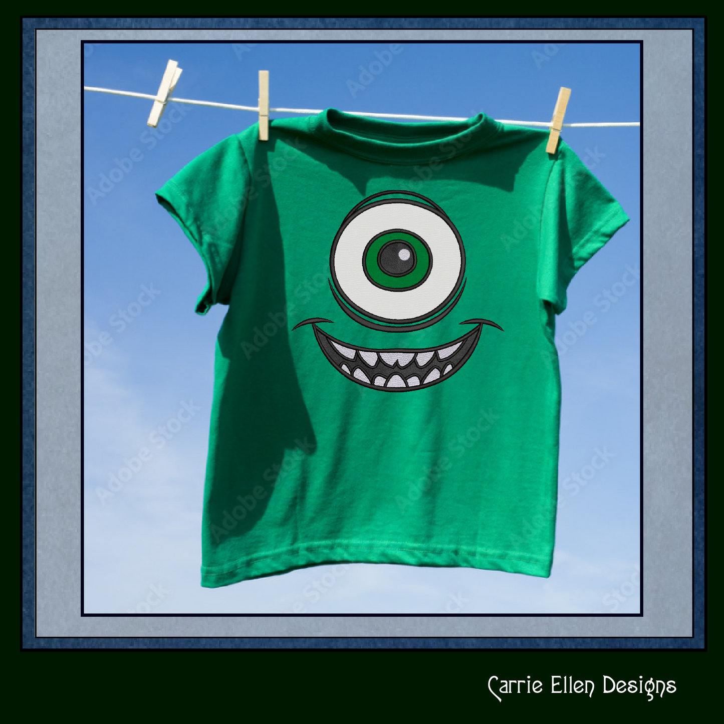 Mike Monster Character Face Applique Machine Embroidery Design | Fun Kids Stitch File, 6 sizes (2664)