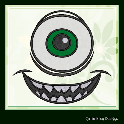 Mike Monster Character Face Applique Machine Embroidery Design | Fun Kids Stitch File, 6 sizes (2664)