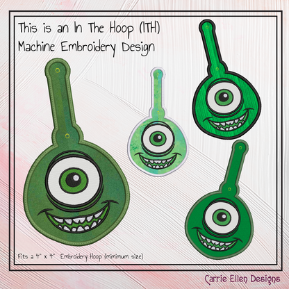 Mike Monster ITH Key Fob Machine Embroidery Design | Fun Kids In The Hoop Pattern (2665)