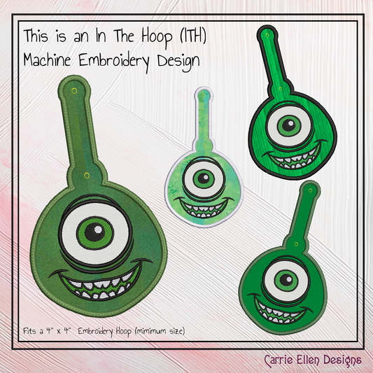 Mike Monster ITH Key Fob Machine Embroidery Design | Fun Kids In The Hoop Pattern (2665)