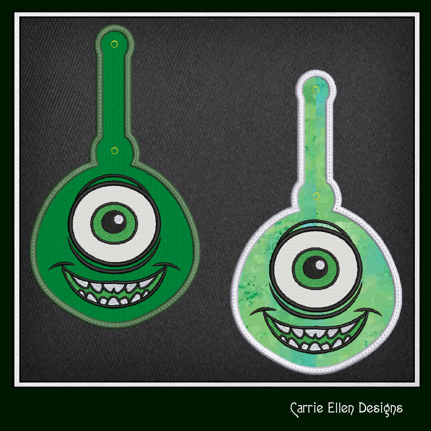Mike Monster ITH Key Fob Machine Embroidery Design | Fun Kids In The Hoop Pattern (2665)