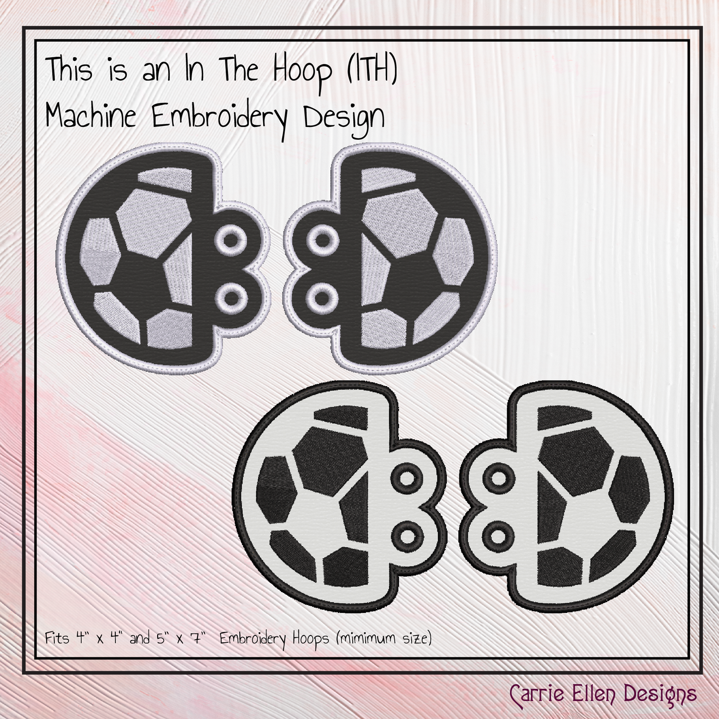 Soccer Ball ITH Shoe Wing Machine Embroidery Design – In The Hoop Sports Ball Shoelace Charms for Shoes and Boots – 4x4 & 5x7 Hoop (2669)