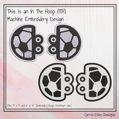 Soccer Ball ITH Shoe Wing Machine Embroidery Design – In The Hoop Sports Ball Shoelace Charms for Shoes and Boots – 4x4 & 5x7 Hoop (2669)