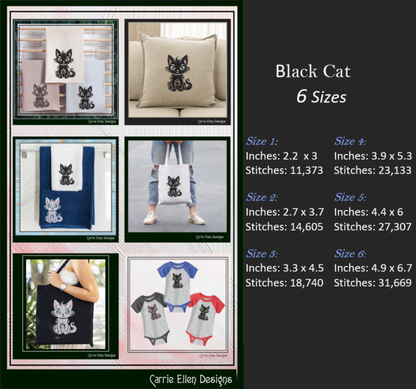 Sassy Black Cat Machine Embroidery Design, Black Cat with an Attitude, Cat Lover Design, 6 Sizes (2670)